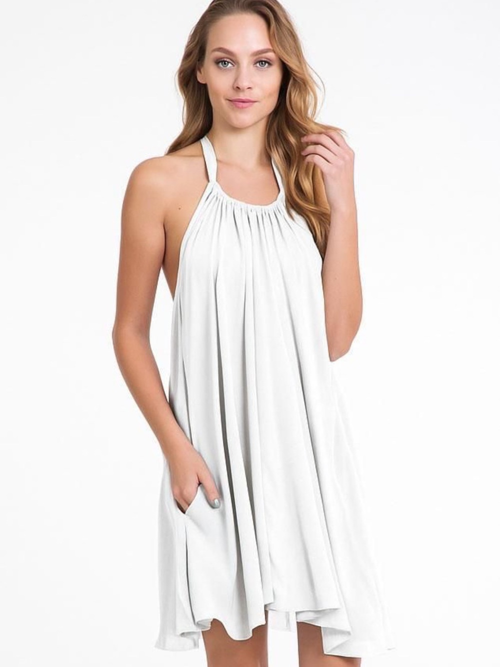 Elan Cream Halter Swing Dress